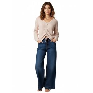Poof Apparel Blush Pink Sweater | Ruched Front Knit Top | Size S